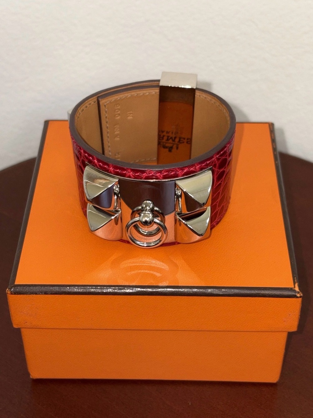 HERMÈS Pink Alligator Palladium PHW Collier de Chien CDC Wrap Bracelet size T2